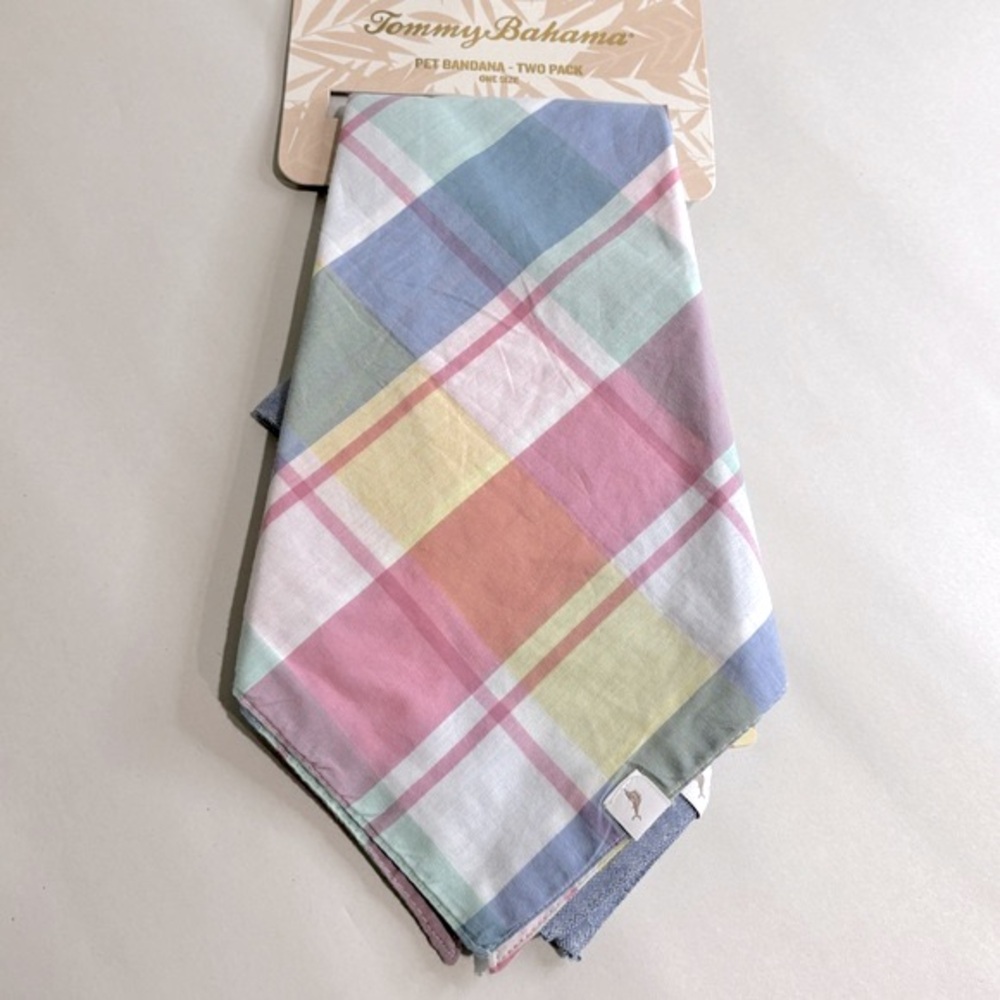 Tommy Bahama Plaid Pet Bandana Set of 2 NWT